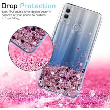Луксозен твърд гръб 3D Water Case за Xiaomi Redmi 7- прозрачен / течен гръб със светло розов брокат