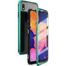 Магнитен калъф Bumper Case 360° FULL за Samsung Galaxy A10/M10 - прозрачен / зелена рамка