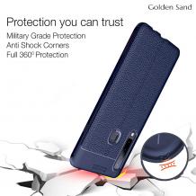Луксозен силиконов калъф / гръб / TPU за Samsung Galaxy A9 A920F 2018 - тъмно син / имитиращ кожа