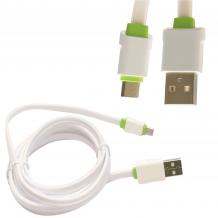 Оригинален USB кабел LDNIO Micro USB Cable LS01 за Samsung, LG, HTC, Sony, Lenovo и други - бяло със зелено / плосък