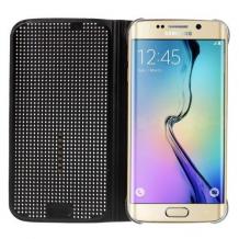 Луксозен кожен калъф / Dot View за Samsung Galaxy S6 Edge G925 - черен