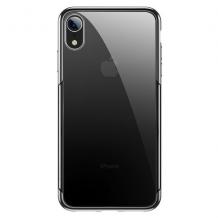 Луксозен твърд гръб Baseus Glitter Clear Case за Apple iPhone XR - прозрачен / черен кант