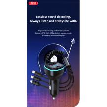 FM Трансмитер за кола XO BCC07 с блутут 15.3W с USB кабел 3 in 1 micro USB / USB-C / Lightning Cable