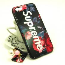 Луксозен твърд гръб със стойка за Apple iPhone 6 / iPhone 6S - черен / цветя / Supreme