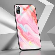 Луксозен твърд гръб със силиконов кант FLOVEME Marble Case за Apple iPhone X - розов