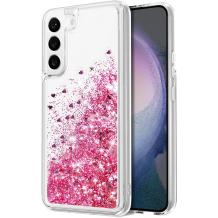 Луксозен твърд гръб / кейс / 3D Water Case за Samsung Galaxy S23 5G - прозрачен кейс с течен брокат / розов