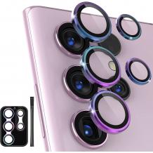 3D стъклен протектор с метални рингове за задна камера за Samsung S23 Ultra - многоцветен