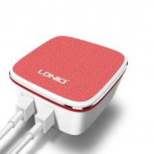 Оригинално зарядно устройство LDNIO A2405Q Qualcomm Quick Charge 2.0 220V с 2 USB порта 5V /4.2A за Apple iPhone 5 / iPhone 5S / iPhone SE / iPhone 6 / 6S / 7 / 7 Plus / 8 / 8 Plus - бяло с червено