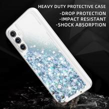 Луксозен твърд гръб / кейс / 3D Water Case за Samsung Galaxy S22 - прозрачен / течен гръб с брокат / сребрист