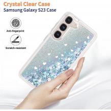 Луксозен твърд гръб / кейс / 3D Water Case за Samsung Galaxy S23 5G - прозрачен кейс с течен брокат / сребрист