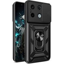 Удароустойчив гръб TPU кейс Slide Camera Case Magnetic Finger Ring Car Holder за Xiaomi Redmi Note 13 Pro 5G - черен