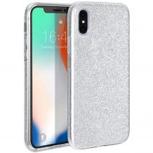 Силиконов калъф / гръб / TPU за Apple iPhone X / iPhone XS - сребрист / брокат