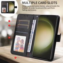 Кожен калъф Flip тефтер със стойка и слот за карти за Samsung Galaxy S23 Ultra - черен
