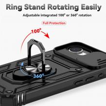 Силиконов твърд гръб TPU кейс Slide Camera Case Magnetic Finger Ring Car Holder за iPhone 16e