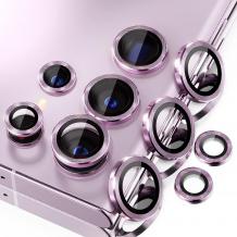 3D стъклен протектор с метални рингове за задна камера за Samsung S23 Ultra - лилав