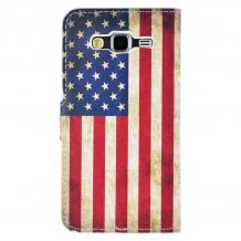 Кожен калъф Flip тефтер Flexi със стойка за Samsung Galaxy J5 J500 - Retro American Flag