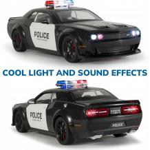 Метална кола с отварящи се врати капаци светлини и звуци Dodge Challenger Police - 1:24