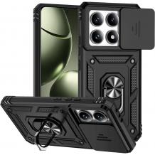 Удароустойчив гръб TPU кейс Slide Camera Case Magnetic Finger Ring Car Holder за Xiaomi 14T / Xiaomi 14T Pro - черен