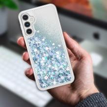 Луксозен твърд гръб / кейс / 3D Water Case за Samsung Galaxy A54 5G - прозрачен кейс с течен брокат / сребрист