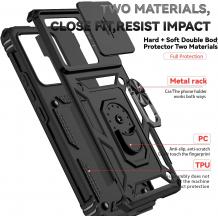 Удароустойчив гръб TPU кейс Slide Camera Case Magnetic Finger Ring Car Holder за Xiaomi 14T / Xiaomi 14T Pro - черен
