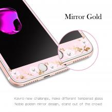 Стъклен скрийн протектор / 9H HD Full Tempered Glass Film Kauaro Swarovski Screen Protector / за дисплей нa Apple iPhone 6 / iPhone 6S - розов / бели цветя