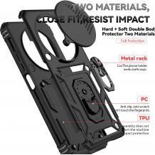Удароустойчив гръб TPU кейс Slide Camera Case Magnetic Finger Ring Car Holder за Xiaomi Redmi 14C - черен