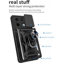 Удароустойчив гръб TPU кейс Slide Camera Case Magnetic Finger Ring Car Holder за Xiaomi Redmi Note 13 Pro 4G - черен