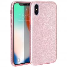 Силиконов калъф / гръб / TPU за Apple iPhone X / iPhone XS - розов / брокат