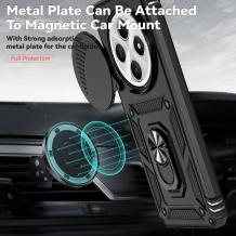Удароустойчив гръб TPU кейс Slide Camera Case Magnetic Finger Ring Car Holder за Xiaomi Redmi 14C - черен