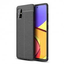 Луксозен силиконов калъф / гръб / TPU за Samsung Galaxy A51 - черен / имитиращ кожа