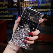 Силиконов калъф / кейс / TPU Brillant Clear Case за Xiaomi Redmi Note 9 Pro 5G / Mi 10T Lite 5G - прозрачен / черен брокат