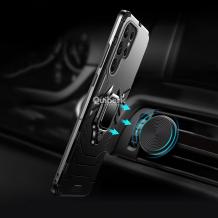 Удароустойчив гръб TPU case Ring Armor Case с твърда част и стойка с магнитно захващане за Samsung Galaxy S23 Ultra 5G - черен кейс