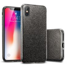 Силиконов калъф / гръб / TPU за Apple iPhone X / iPhone XS - черен / брокат