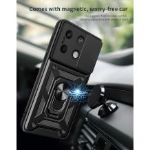 Удароустойчив гръб TPU кейс Slide Camera Case Magnetic Finger Ring Car Holder за Xiaomi Redmi Note 13 5G - черен