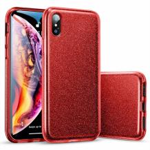 Силиконов калъф / гръб / TPU за Apple iPhone X / iPhone XS - червен / брокат