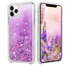 Луксозен твърд гръб 3D Water Case за Apple iPhone 11 - прозрачен / течен гръб с лилав брокат 