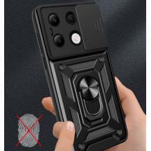 Удароустойчив гръб TPU кейс Slide Camera Case Magnetic Finger Ring Car Holder за Xiaomi Redmi Note 13 4G - черен