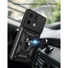 Удароустойчив гръб TPU кейс Slide Camera Case Magnetic Finger Ring Car Holder за Xiaomi Redmi Note 13 Pro 4G - черен