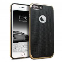 Луксозен силиконов калъф / гръб / TPU за Apple iPhone 7 Plus - черен със златист кант / carbon