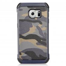 Твърд гръб със силиконов кант Camo Series за Samsung Galaxy S6 Edge G925 - синьо-сив / камуфлаж