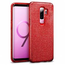 Силиконов калъф / гръб / TPU за Samsung Galaxy S9 Plus G965 - червен / брокат