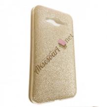 Силиконов калъф / гръб / TPU за Samsung Galaxy J3 2016 J320 - златист / брокат