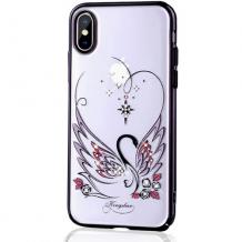 Луксозен твърд гръб KINGXBAR Swarovski Diamond за Apple iPhone X / iPhone XS - прозрачен / черен кант / swan