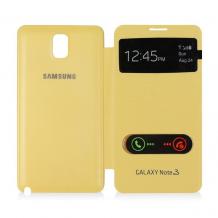 Кожен калъф Flip Cover / S-View за Samsung Galaxy Note 3 N9000 / Samsung Note 3 N9005 - жълт