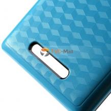Заден предпазен твърд гръб със силиконов кант за Nokia Lumia 925 - Cube texture / син