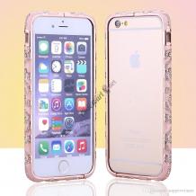 Луксозен метален бъмпер / Bumper за Apple iPhone 6 4.7'' - розов / златен кант и камъни