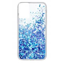 Луксозен твърд гръб 3D Water Case за Samsung Galaxy A12 - прозрачен / течен гръб с брокат / син