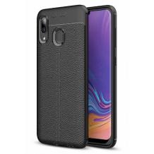 Луксозен силиконов калъф / гръб / TPU за Samsung Galaxy A30 - черен / имитиращ кожа