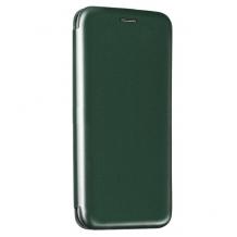 Луксозен кожен калъф Flip тефтер със стойка OPEN за Samsung Galaxy A22 4G - тъмно зелен