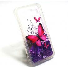 Луксозен твърд гръб 3D за Samsung Galaxy A5 A500 - прозрачен / пеперуди / лилав брокат